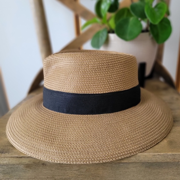 NWOT Eric Javits Phoenix Fedora Hat Natural Black UPF 50+ Sun Protection main image 14